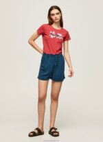 Women Studio Red Pepe Jeans Logo Print Lycra T-Shirt 60J40384 - Image 2