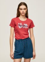 Women Studio Red Pepe Jeans Logo Print Lycra T-Shirt 60J40384 - Image 3