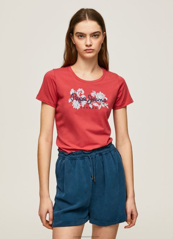 Women Studio Red Pepe Jeans Logo Print Lycra T-Shirt 60J40384 - Image 3