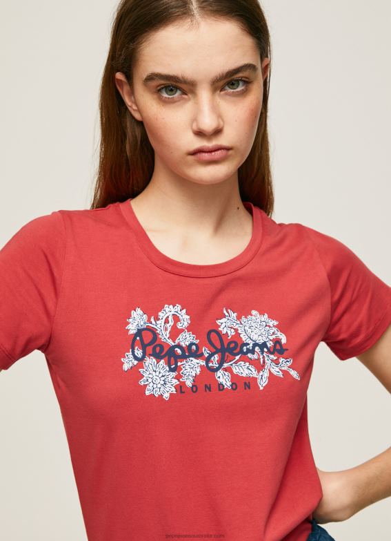 women_studio_red_pepe_jeans_logo_print_lycra_t_shirt_60j40384.jpg Women Studio Red Pepe Jeans Logo Print Lycra T-Shirt 60J40384 - Image 1