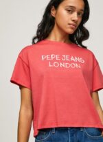 Women Studio Red Pepe Jeans Logo Print T-Shirt 60J40379 - Image 3