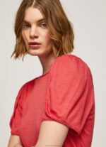 Women Studio Red Pepe Jeans Marbled Boat Collar T-Shirt 60J40435