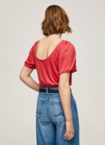 Women Studio Red Pepe Jeans Marbled Boat Collar T-Shirt 60J40435 - Image 4