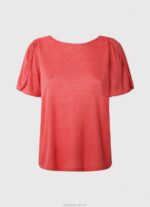 Women Studio Red Pepe Jeans Marbled Boat Collar T-Shirt 60J40435 - Image 5