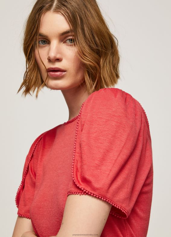 women_studio_red_pepe_jeans_marbled_boat_collar_t_shirt_60j40435.jpg Women Studio Red Pepe Jeans Marbled Boat Collar T-Shirt 60J40435 - Image 1