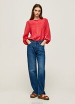 Women Studio Red Pepe Jeans Openwork Pleated Blouse 60J40321 - Image 2