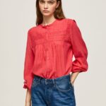 Women Studio Red Pepe Jeans Openwork Pleated Blouse 60J40321