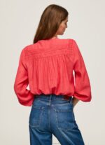 Women Studio Red Pepe Jeans Openwork Pleated Blouse 60J40321 - Image 4
