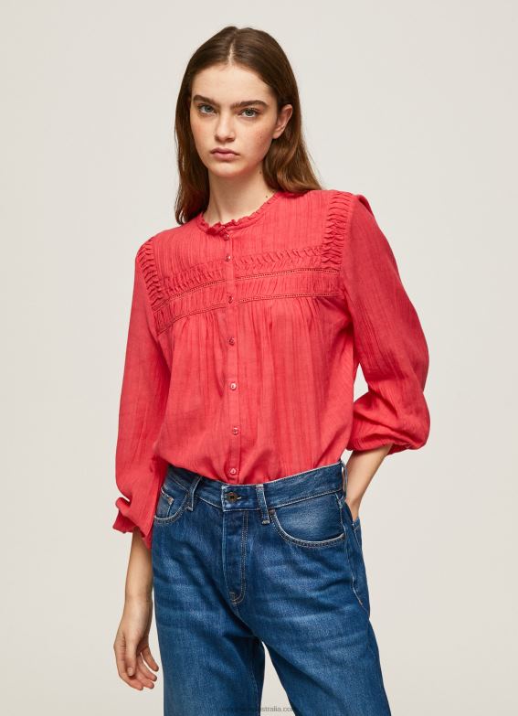 women_studio_red_pepe_jeans_openwork_pleated_blouse_60j40321.jpg Women Studio Red Pepe Jeans Openwork Pleated Blouse 60J40321 - Image 1