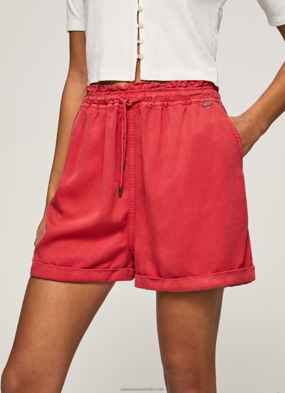 Women Studio Red Pepe Jeans Paper Bag Fit Shorts 60J40533 - Image 3