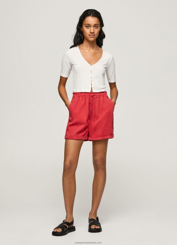 women_studio_red_pepe_jeans_paper_bag_fit_shorts_60j40533.jpg Women Studio Red Pepe Jeans Paper Bag Fit Shorts 60J40533 - Image 1