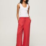 Women Studio Red Pepe Jeans Paper Bag Wide Trousers 60J40303