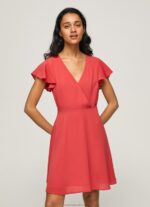 Women Studio Red Pepe Jeans Patrizia Crossed Collar Dress 60J40166 - Image 2