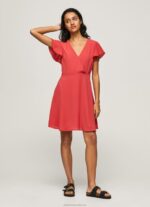 Women Studio Red Pepe Jeans Patrizia Crossed Collar Dress 60J40166