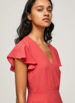 Women Studio Red Pepe Jeans Patrizia Crossed Collar Dress 60J40166 - Image 3