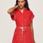 Women Studio Red Pepe Jeans Short Velvet Jumpsuit 60J40210