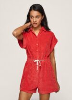 Women Studio Red Pepe Jeans Short Velvet Jumpsuit 60J40210