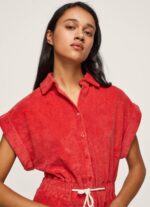 Women Studio Red Pepe Jeans Short Velvet Jumpsuit 60J40210 - Image 3