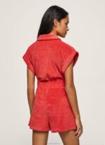 Women Studio Red Pepe Jeans Short Velvet Jumpsuit 60J40210 - Image 4