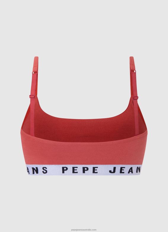 Women Studio Red Pepe Jeans Solid Str Brlt Sports Bra 60J40570 - Image 2