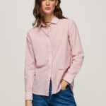 Women Studio Red Pepe Jeans Striped Cotton Voile Shirt 60J40348