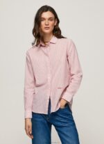 Women Studio Red Pepe Jeans Striped Cotton Voile Shirt 60J40348