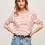 Women Studio Red Pepe Jeans Striped Long Sleeved T-Shirt 60J40395