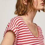 Women Studio Red Pepe Jeans Striped Print T-Shirt 60J40446
