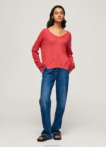 Women Studio Red Pepe Jeans V Neckline Relaxed Fit Jersey 60J40258