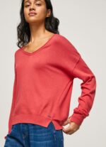 Women Studio Red Pepe Jeans V Neckline Relaxed Fit Jersey 60J40258 - Image 3