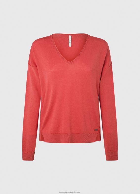 Women Studio Red Pepe Jeans V Neckline Relaxed Fit Jersey 60J40258 - Image 5