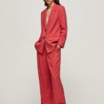 Women Studio Red Pepe Jeans Wide Pleated Trousers 60J40289