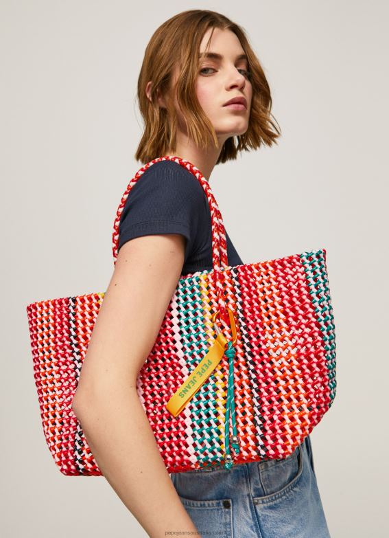 women_studio_red_pepe_jeans_woven_plastic_tote_bag_60j40720.jpg Women Studio Red Pepe Jeans Woven Plastic Tote Bag 60J40720 - Image 1