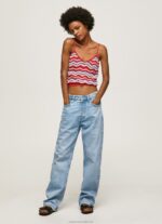 Women Studio Red Pepe Jeans Zig-Zag Print Top 60J40226 - Image 2