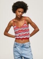 Women Studio Red Pepe Jeans Zig-Zag Print Top 60J40226
