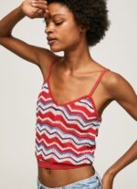 Women Studio Red Pepe Jeans Zig-Zag Print Top 60J40226 - Image 3
