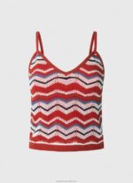 Women Studio Red Pepe Jeans Zig-Zag Print Top 60J40226 - Image 5