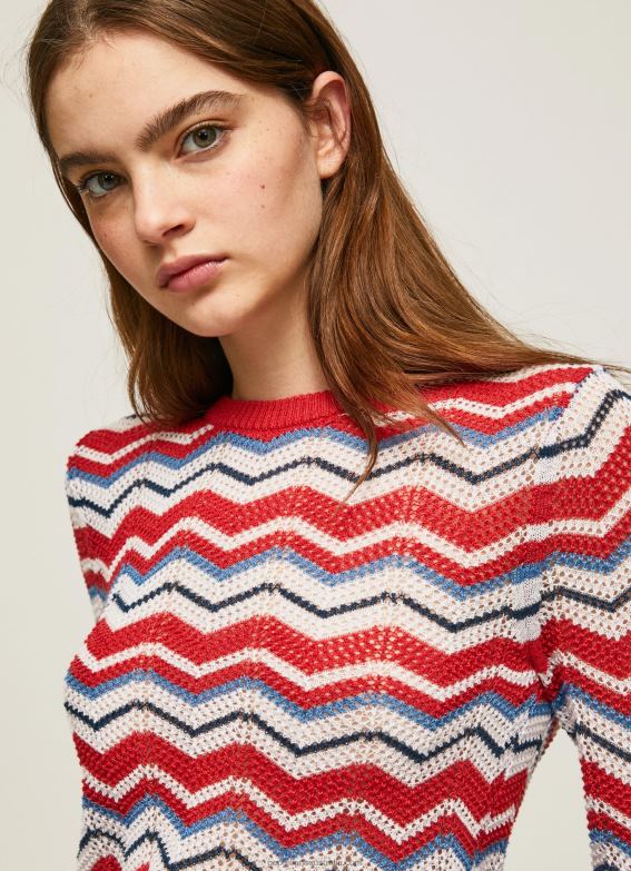 Women Studio Red Pepe Jeans Zig-Zag Regular Fit Jersey 60J40227 - Image 3