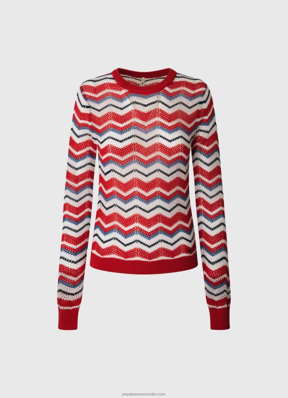 Women Studio Red Pepe Jeans Zig-Zag Regular Fit Jersey 60J40227 - Image 5