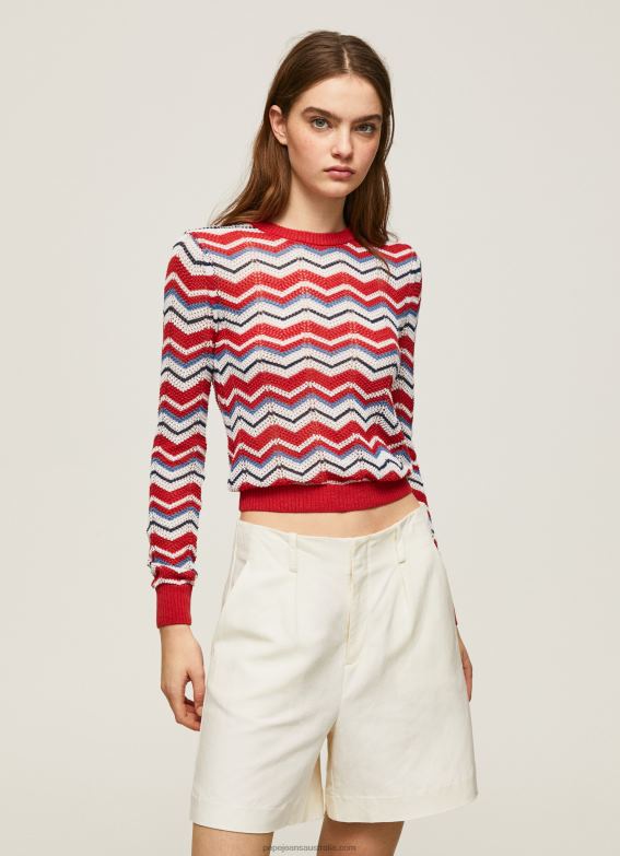 women_studio_red_pepe_jeans_zig_zag_regular_fit_jersey_60j40227.jpg Women Studio Red Pepe Jeans Zig-Zag Regular Fit Jersey 60J40227 - Image 1