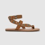 Women Tan Pepe Jeans Irma Ethnic Leather Sandals 60J40658