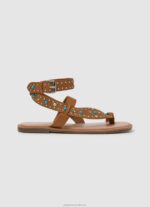 Women Tan Pepe Jeans Irma Ethnic Leather Sandals 60J40658