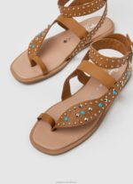 Women Tan Pepe Jeans Irma Ethnic Leather Sandals 60J40658 - Image 3