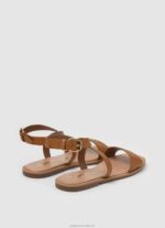 Women Tan Pepe Jeans Irma Log Flat Leather Sandals 60J40660 - Image 4