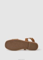 Women Tan Pepe Jeans Irma Log Flat Leather Sandals 60J40660 - Image 5