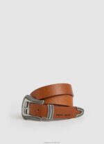 Women Tobacco Pepe Jeans Round Buckle Leather Belt 60J40761 - Image 3