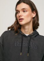 Women Washed Black Pepe Jeans Cotton Hoodie 60J40281 - Image 2