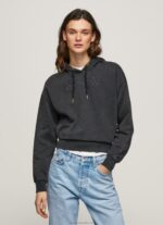 Women Washed Black Pepe Jeans Cotton Hoodie 60J40281