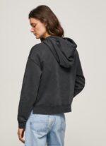 Women Washed Black Pepe Jeans Cotton Hoodie 60J40281 - Image 3