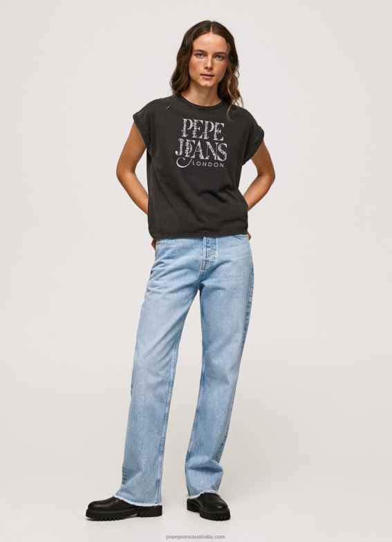 Women Washed Black Pepe Jeans Floral Logo Cotton T-Shirt 60J40403 - Image 2